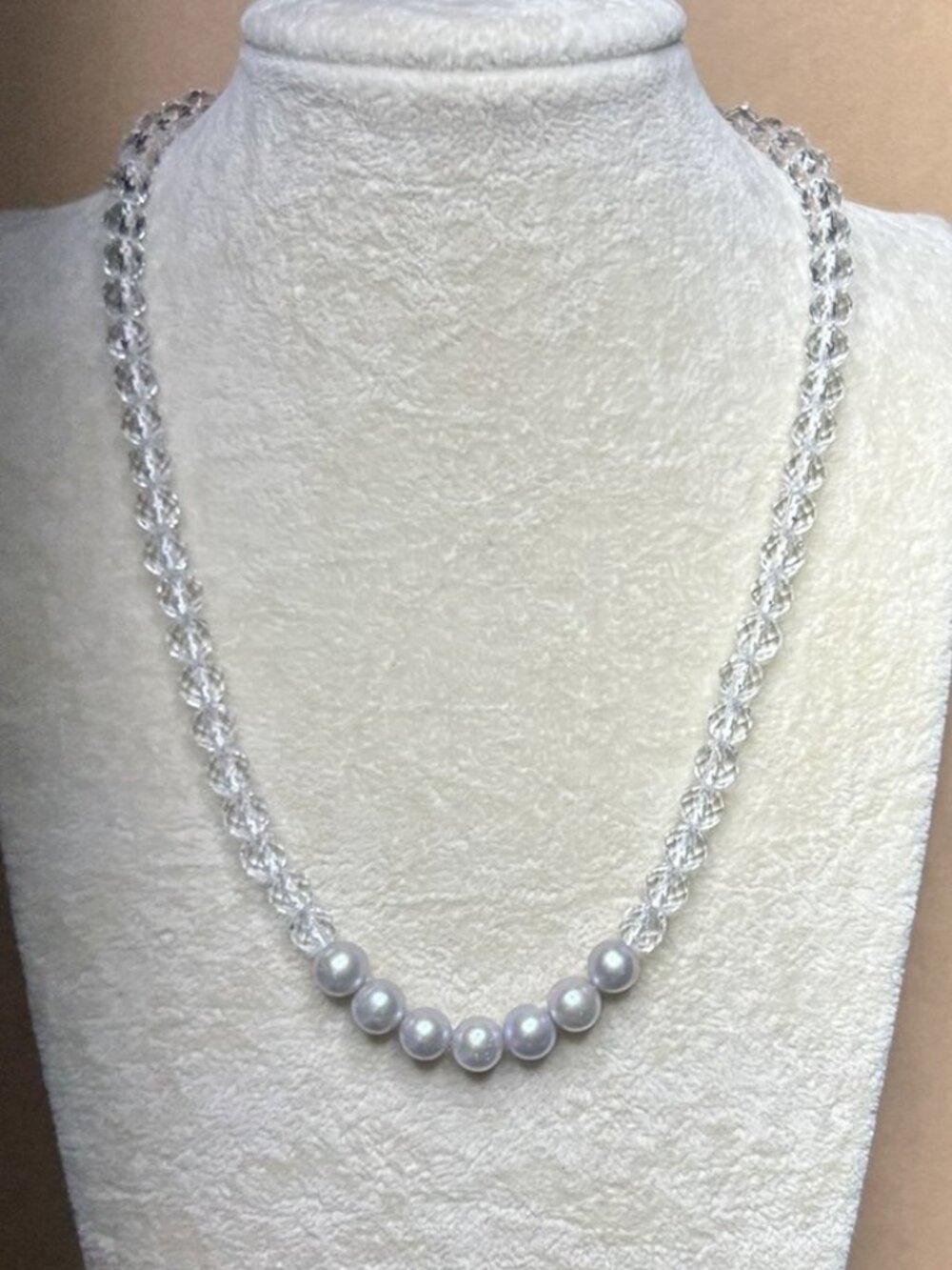 Faceted Quartz Beads with Cultured Pearls Necklace.